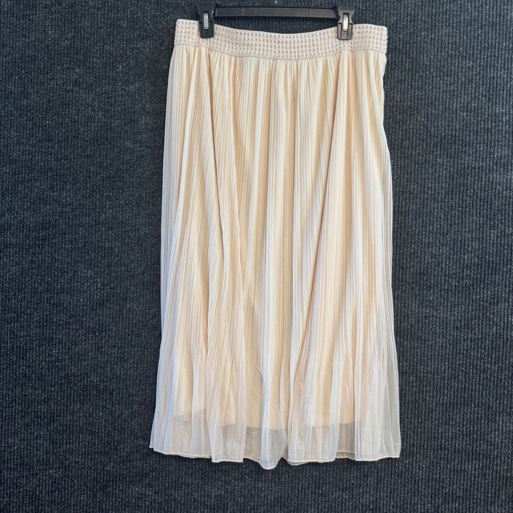 Metrowear Pleated Midi Skirt Womens Large Cream Metallic Waistband Accordion